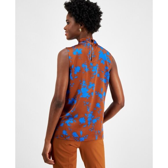 Tahari ASL Women Floral-Print Bow-Neck Blouse Brown Size S SALE $69 - Picture 3 of 3